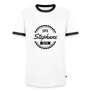 super stéphane prenom - T-shirt contrasté Homme - blanc/noir - Devant - AI Model Female 172 light (172cm) & AI Model Male 178 dark (178cm)