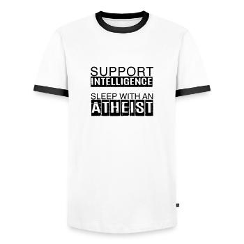 Support Intelligence - Sleep With An Atheist - Männer Kontrast-T-Shirt - Weiß/Schwarz - Vorne - AI Model Female 172 light (172cm) & AI Model Male 178 dark (178cm)