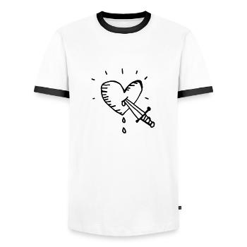 Coeur saignant avec le couteau - T-shirt contrasté Homme - blanc/noir - Devant - AI Model Female 172 light (172cm) & AI Model Male 178 dark (178cm)