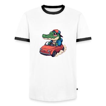 Crocodile Car - Men's Ringer Shirt - white/black - Front - AI Model Female 172 light (172cm) & AI Model Male 178 dark (178cm)