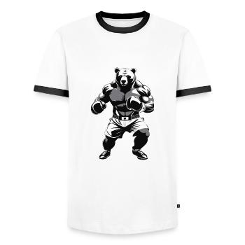 Boxing Bear - Box Club Logo Design - Men's Ringer Shirt - white/black - Front - AI Model Female 172 light (172cm) & AI Model Male 178 dark (178cm)