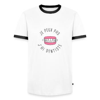 Je peux pas Dentiste - T-shirt contrasté Homme - blanc/noir - Devant - AI Model Female 172 light (172cm) & AI Model Male 178 dark (178cm)