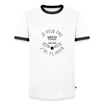 Je peux pas flipper 2 - T-shirt contrasté Homme - blanc/noir - Devant - AI Model Female 172 light (172cm) & AI Model Male 178 dark (178cm)