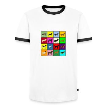Bunte Hunde - Männer Kontrast-T-Shirt - Weiß/Schwarz - Vorne - AI Model Female 172 light (172cm) & AI Model Male 178 dark (178cm)