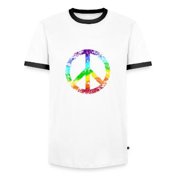 Peace-Zeichen Regenbogen Toleranz Frieden Graffiti - Männer Kontrast-T-Shirt - Weiß/Schwarz - Vorne - AI Model Female 172 light (172cm) & AI Model Male 178 dark (178cm)