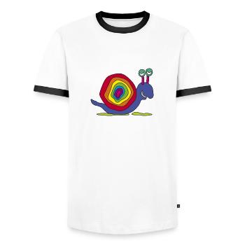 bunt Schnecke Stielauge Regenbogen Kinder Graffiti - Männer Kontrast-T-Shirt - Weiß/Schwarz - Vorne - AI Model Female 172 light (172cm) & AI Model Male 178 dark (178cm)