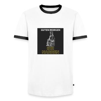 Guten morgen ihr narren - Männer Kontrast-T-Shirt - Weiß/Schwarz - Vorne - AI Model Female 172 light (172cm) & AI Model Male 178 dark (178cm)