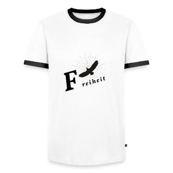 Freiheit - Männer Kontrast-T-Shirt - Weiß/Schwarz - Vorne - AI Model Female 172 light (172cm) & AI Model Male 178 dark (178cm)
