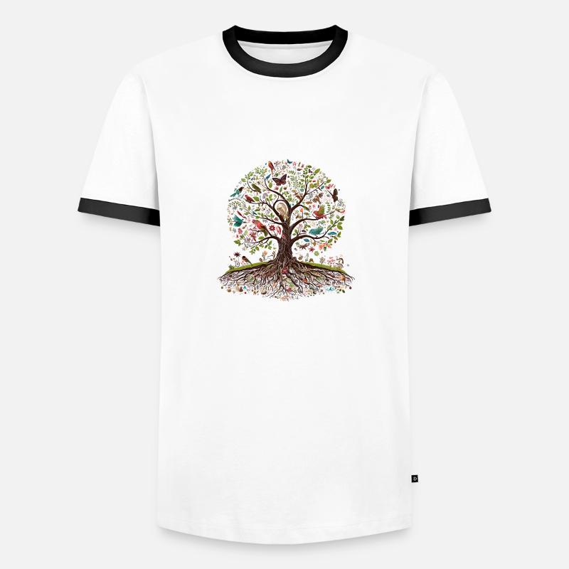 Lebendiger Lebensbaum - Männer Kontrast-T-Shirt - Weiß/Schwarz