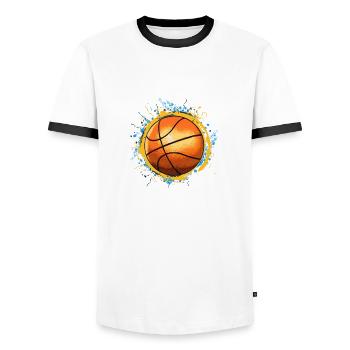 Basketball Design 01 - Men's Ringer Shirt - white/black - Front - AI Model Female 172 light (172cm) & AI Model Male 178 dark (178cm)
