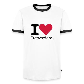 I Love Rotterdam - T-shirt contrasté Homme - blanc/noir - Devant - AI Model Female 172 light (172cm) & AI Model Male 178 dark (178cm)