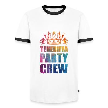 Tenerife Party Crew Saying - Men's Ringer Shirt - white/black - Front - AI Model Female 172 light (172cm) & AI Model Male 178 dark (178cm)