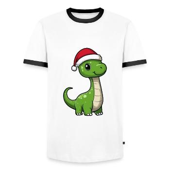 Dinosaur Brontosaurus Christmas Cute - Men's Ringer Shirt - white/black - Front - AI Model Female 172 light (172cm) & AI Model Male 178 dark (178cm)