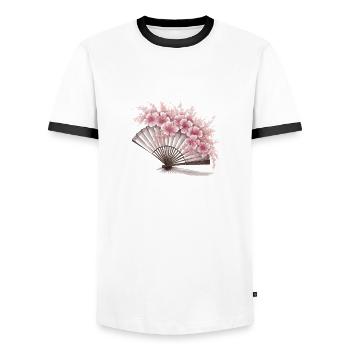 Geblümter japanischer Fächer - Männer Kontrast-T-Shirt - Weiß/Schwarz - Vorne - AI Model Female 172 light (172cm) & AI Model Male 178 dark (178cm)