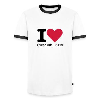 I Love Swedish Girls - T-shirt contrasté Homme - blanc/noir - Devant - AI Model Female 172 light (172cm) & AI Model Male 178 dark (178cm)
