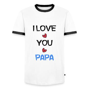 PAPA. FÊTE DES PÈRES. BONNE FÊTE PAPA. BONNE FÊTE - T-shirt contrasté Homme - blanc/noir - Devant - AI Model Female 172 light (172cm) & AI Model Male 178 dark (178cm)