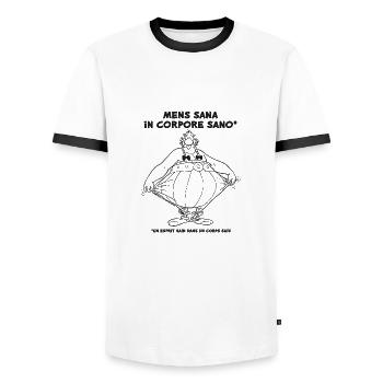 Obélix - Un sain dans un corps sain. - Lineart - T-shirt contrasté Homme - blanc/noir - Devant - AI Model Female 172 light (172cm) & AI Model Male 178 dark (178cm)