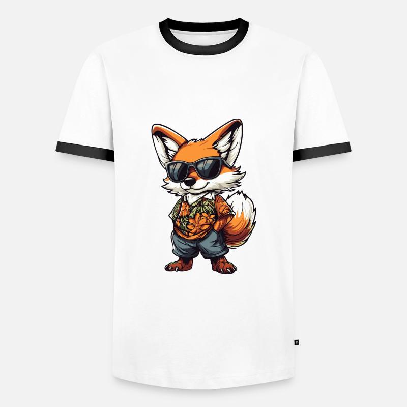 Fuchs Comic Urlaub - Männer Kontrast-T-Shirt - Weiß/Schwarz