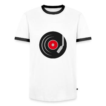 record - Men's Ringer Shirt - white/black - Front - AI Model Female 172 light (172cm) & AI Model Male 178 dark (178cm)