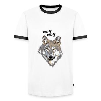 Wolf - Men's Ringer Shirt - white/black - Front - AI Model Female 172 light (172cm) & AI Model Male 178 dark (178cm)