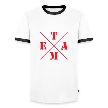 Team Sport Football JGA Bachelor Party - Men's Ringer Shirt - white/black - Front - AI Model Female 172 light (172cm) & AI Model Male 178 dark (178cm)