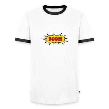 BOOM - Männer Kontrast-T-Shirt - Weiß/Schwarz - Vorne - AI Model Female 172 light (172cm) & AI Model Male 178 dark (178cm)