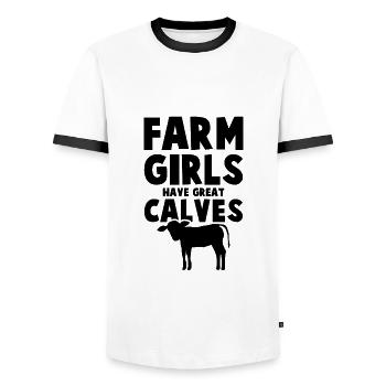 farmer mädchen kälber - Männer Kontrast-T-Shirt - Weiß/Schwarz - Vorne - AI Model Female 172 light (172cm) & AI Model Male 178 dark (178cm)