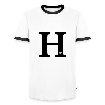 Letter H Initial letter - Men's Ringer Shirt - white/black - Front - AI Model Female 172 light (172cm) & AI Model Male 178 dark (178cm)