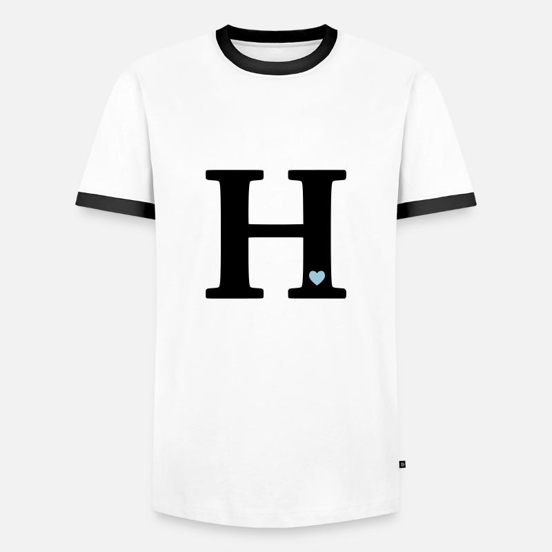 Letter H Initial letter - Men's Ringer Shirt - white/black