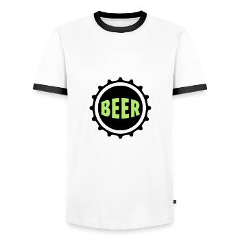 Bier Beer Bierdeckel Flaschenbier Kronkorken Durst - Männer Kontrast-T-Shirt - Weiß/Schwarz - Vorne - AI Model Female 172 light (172cm) & AI Model Male 178 dark (178cm)