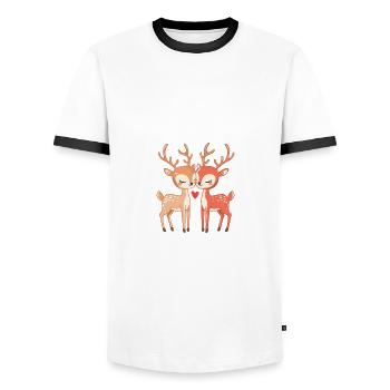 Deer Couple Love Couple In Love - Men's Ringer Shirt - white/black - Front - AI Model Female 172 light (172cm) & AI Model Male 178 dark (178cm)