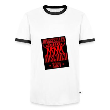 Enterrement de vie de garçon 2024 - T-shirt contrasté Homme - blanc/noir - Devant - AI Model Female 172 light (172cm) & AI Model Male 178 dark (178cm)