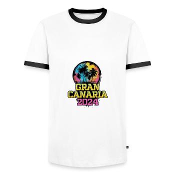 Gran Canaria 2024 Travel Holidays - Men's Ringer Shirt - white/black - Front - AI Model Female 172 light (172cm) & AI Model Male 178 dark (178cm)