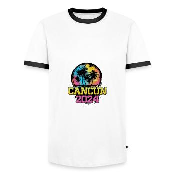 Cancun 2024 Travel Vacation - Men's Ringer Shirt - white/black - Front - AI Model Female 172 light (172cm) & AI Model Male 178 dark (178cm)