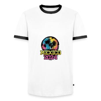 Mexico 2024 Travel Vacation - Men's Ringer Shirt - white/black - Front - AI Model Female 172 light (172cm) & AI Model Male 178 dark (178cm)