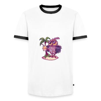 Eule Insel Sommer Palme - Männer Kontrast-T-Shirt - Weiß/Schwarz - Vorne - AI Model Female 172 light (172cm) & AI Model Male 178 dark (178cm)