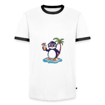 Palmier d’été de l’île des pingouins - T-shirt contrasté Homme - blanc/noir - Devant - AI Model Female 172 light (172cm) & AI Model Male 178 dark (178cm)