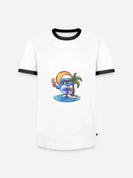 Delfin sommerferie - Herre kontrast-T-shirt - hvid/sort