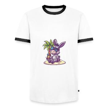 Donkey Summer Holiday - Men's Ringer Shirt - white/black - Front - AI Model Female 172 light (172cm) & AI Model Male 178 dark (178cm)