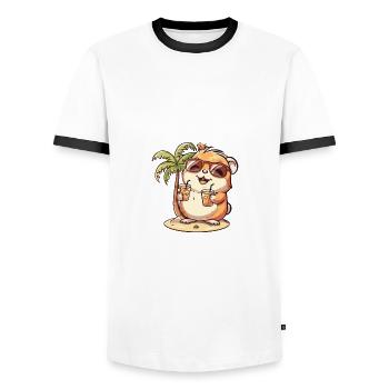 Vacances d’été pour hamster - T-shirt contrasté Homme - blanc/noir - Devant - AI Model Female 172 light (172cm) & AI Model Male 178 dark (178cm)