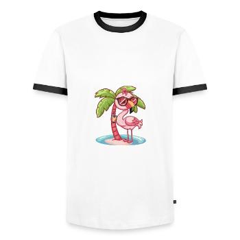 Palmier d’été de l’île Flamingo - T-shirt contrasté Homme - blanc/noir - Devant - AI Model Female 172 light (172cm) & AI Model Male 178 dark (178cm)