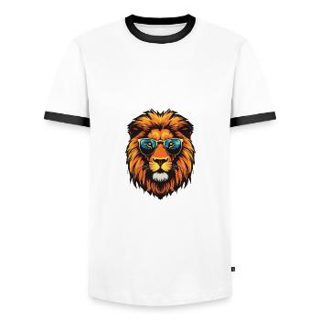 Lion Head Cool - Men's Ringer Shirt - white/black - Front - AI Model Female 172 light (172cm) & AI Model Male 178 dark (178cm)