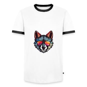 Wolf Kopf Cool - Männer Kontrast-T-Shirt - Weiß/Schwarz - Vorne - AI Model Female 172 light (172cm) & AI Model Male 178 dark (178cm)