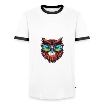 Owl Head Cool - Men's Ringer Shirt - white/black - Front - AI Model Female 172 light (172cm) & AI Model Male 178 dark (178cm)