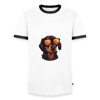 Dachshund Hund Kopf Dackel - Männer Kontrast-T-Shirt - Weiß/Schwarz - Vorne - AI Model Female 172 light (172cm) & AI Model Male 178 dark (178cm)