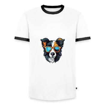 Border Collie Tête De Chien Cool - T-shirt contrasté Homme - blanc/noir - Devant - AI Model Female 172 light (172cm) & AI Model Male 178 dark (178cm)