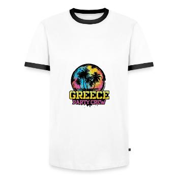 L’équipe de l’équipe de la fête en Grèce - T-shirt contrasté Homme - blanc/noir - Devant - AI Model Female 172 light (172cm) & AI Model Male 178 dark (178cm)