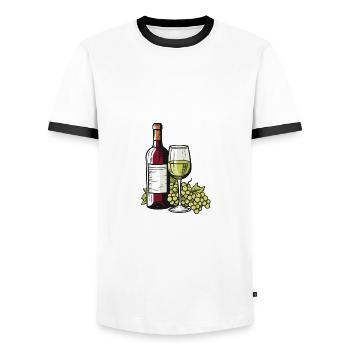 Wine Glass Grapes Wine - Men's Ringer Shirt - white/black - Front - AI Model Female 172 light (172cm) & AI Model Male 178 dark (178cm)