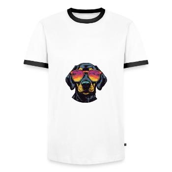 Dachshund Hund Kopf Dackel - Männer Kontrast-T-Shirt - Weiß/Schwarz - Vorne - AI Model Female 172 light (172cm) & AI Model Male 178 dark (178cm)