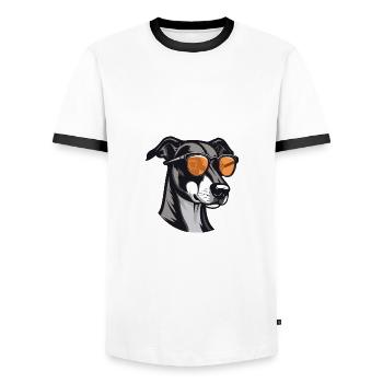 Greyhound Dog Cool Head Party - Men's Ringer Shirt - white/black - Front - AI Model Female 172 light (172cm) & AI Model Male 178 dark (178cm)